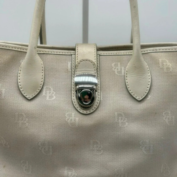 Dooney & Bourke DB Monogram Logo Purse Off White Ivory Canvas Leather Top Handle - Picture 2 of 16
